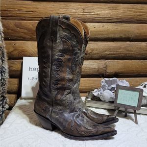 Stetson Men's Horseman Distressed FireBird/Eagle Handmade Cowboy Boots